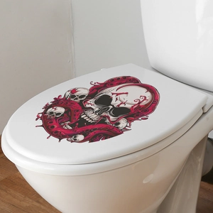 Halloween octopus skull toilet lid sticker decal in punk style for bathroom decor
