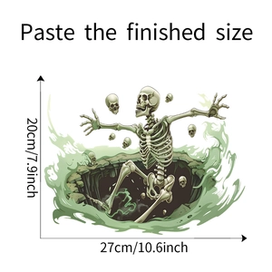 Detail view of skeleton wall sticker dimensions showing 20x27cm size for Halloween decor