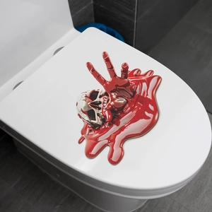 3D realistic Halloween skull and bloody hands sticker for bathroom toilet decoration