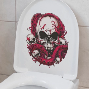 Halloween octopus skull toilet lid sticker for spooky bathroom home decor