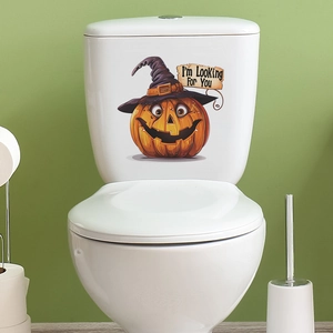 Halloween pumpkin witch toilet sticker with I am looking for you text for home decoration