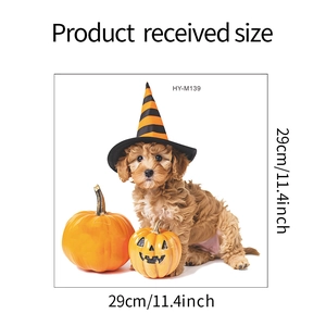 Detail view of Halloween puppy sticker with dimensions 29x29cm for wall or toilet decor