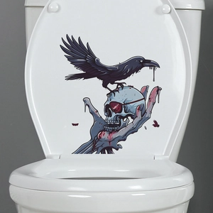 Gothic Crow Skull Skeleton Hand Halloween Toilet Sticker Waterproof PVC Decal For Bathroom Home Decor Art Mural