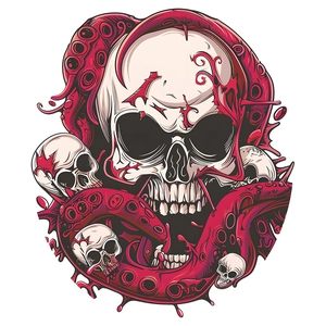 Halloween octopus skull bathroom wall sticker with dark gothic punk illustration design