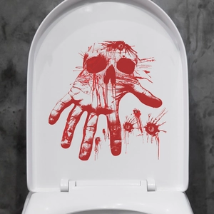 Halloween bloody handprint and skull toilet seat sticker for bathroom wall decor