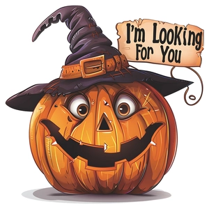 Halloween pumpkin witch hat wall sticker with I'm Looking For You text for home decor