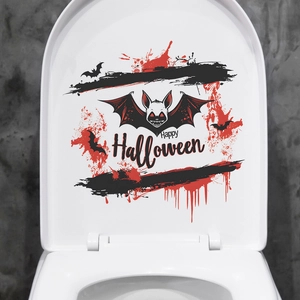 Halloween bloody scratch bat toilet sticker decoration with Happy Halloween text