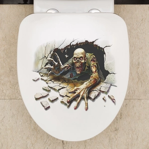Macro detail of 3D zombie wall sticker with realistic cracked wall and zombie skin texture