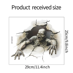Detailed dimensions of 3D Halloween zombie wall decal showing 29cm width and 25cm height