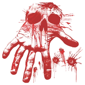 Bloody handprint and skull sticker with red splatter design for Halloween decoration