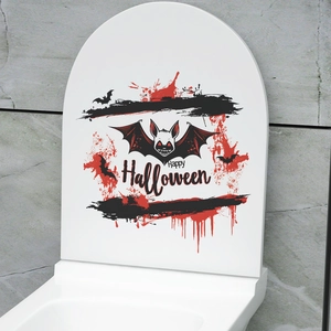 Halloween blood splatter and bat toilet lid sticker decor with Happy Halloween text