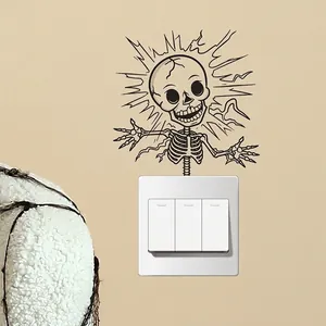 Funny Electrocuted Skeleton Wall Sticker Funny PVC Skeleton Light Switch Decal Creative Spooky Halloween Home Decor Sticker