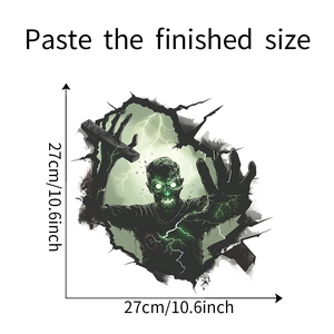 Macro view of 3D zombie wall sticker with crack effects and 27cm size markings