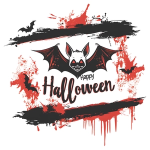 Halloween blood scratch bat toilet wall sticker with Happy Halloween greeting text