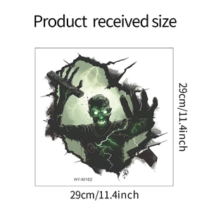 Detailed size specifications for a glowing zombie wall sticker measuring 29cm by 29cm