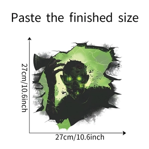 Detail view of 27cm Halloween wall sticker showing a zombie with glowing green eyes