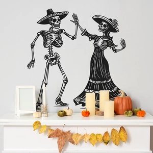 Stickers muraux squelettes du Jour des Morts pour décor d'Halloween maison