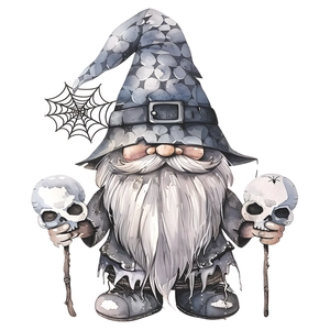 Halloween gnome wall sticker with skull scepter and spider web hat for home decor