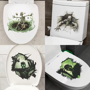 3D Halloween Scary Zombie Skeleton Toilet Stickers PVC Removable Waterproof Wall Decals For Bathroom Home Decoration Horror Party