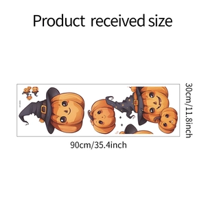 Detailed size measurement of Halloween pumpkin wall stickers with witch hat showing 90x30cm dimensions