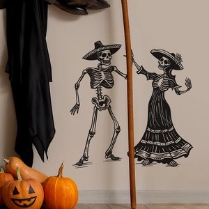 Détail de stickers muraux squelettes dansants pour Halloween et le Jour des Morts