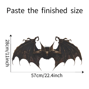 Detailed view of scary bat wall sticker with dimensions 57x28cm for Halloween home decor