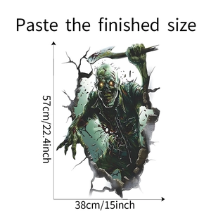 Detailed view of Halloween zombie wall sticker with dimensions 57cm by 38cm on white background