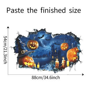 3D Halloween wall decal showing finished size of pumpkin and castle stickers