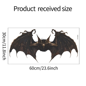 Detailed size chart showing 60x30cm spooky Halloween bat wall stickers for home decor