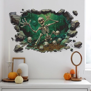 3D Skeleton Broken Wall Sticker PVC Horror Skull Decal Halloween Home Decor For Living Room Bedroom Party Mural