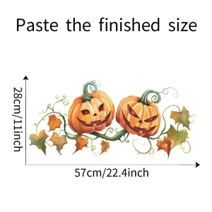 Size chart for Halloween pumpkin wall stickers showing dimensions of 28x57cm for home decor