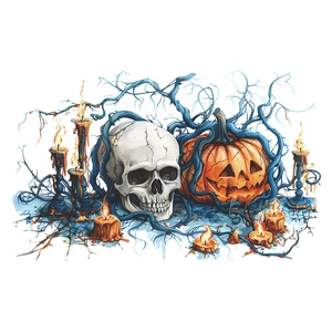 Halloween wall sticker featuring skull pumpkin lantern and burning orange candles