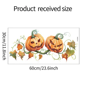 Size chart showing dimensions of 60x30cm for Halloween pumpkin and vine wall stickers