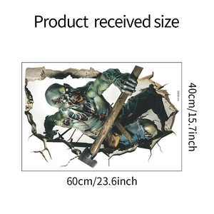 Detailed 60x40cm sheet size layout of the 3D zombie wall sticker with axe