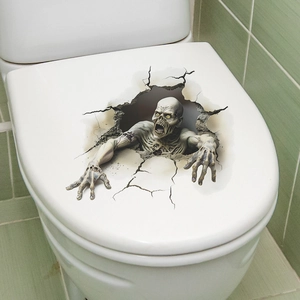 3D realistic zombie monster wall sticker emerging from a broken hole for Halloween decor