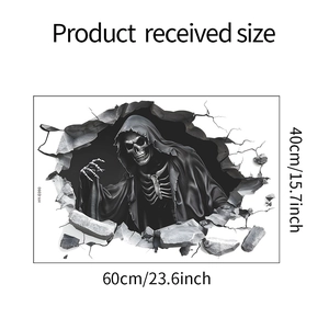 Detail view of 3D Reaper wall sticker with 60x40cm dimensions for Halloween decor