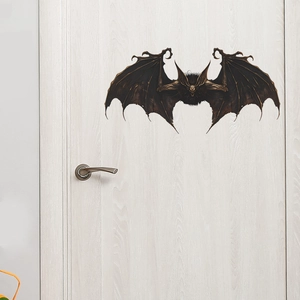 Gothic 3D bat wall stickers for Halloween home decor on a white wooden door surface