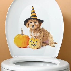 Halloween puppy wall sticker with pumpkin for bathroom toilet seat cover decoration