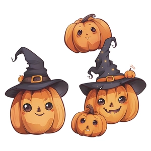 Halloween cartoon pumpkin family wall stickers with witch hats for bedroom home decor
