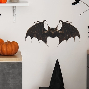 Gothic 3D bat wall sticker for Halloween home decor with realistic wing texture and dark finish