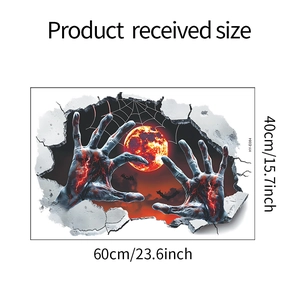 3D Halloween wall sticker showing zombie hands tearing through wall toward a red moon