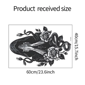 Gothic wall sticker featuring skull, snake, and roses motif, size 60cm x 40cm detail