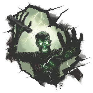 Detail of Halloween zombie wall sticker featuring glowing eyes and green lightning effect