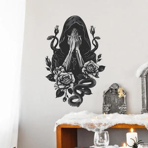 Gothic wall sticker with skeleton, snake and rose motifs for Halloween home decoration
