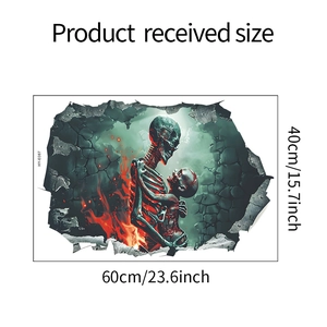 Detailed 60x40cm dimension view of a 3D wall sticker featuring a skull embrace design