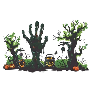 Stickers muraux Halloween avec main de zombie, arbre mort et citrouilles décoratives