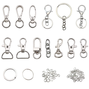 DIY silver alloy metal keychain accessory set with lobster clasps and open rings