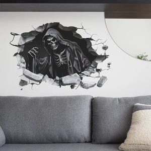 3D Grim Reaper wall decal with broken wall effect for living room Halloween decor
