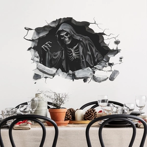 3D Halloween skeleton wall sticker with cracked wall effect for home decoration