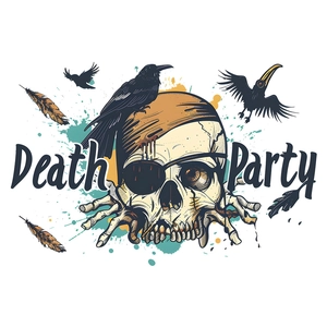 Death Party Halloween wall sticker featuring skull with eye patch and black crow motifs